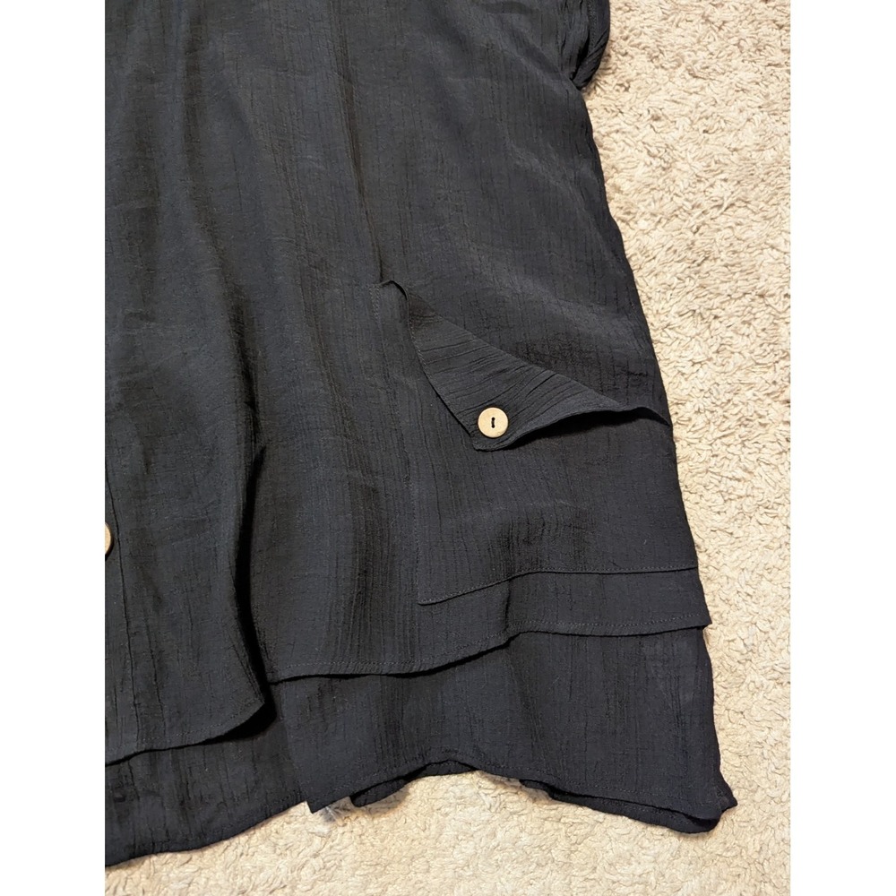Avenue Brianna Button Top Plus Sz 22 24 Lagenlook Faux Wood Blouse Layered Gauzy - Picture 3 of 9